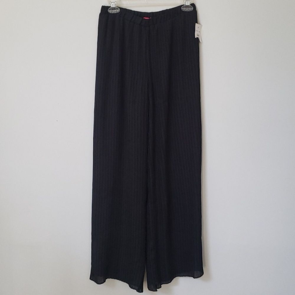 Sunny Leigh Pant Womens sz Small Black  Pull On Pleated Wide Legged Palazzo